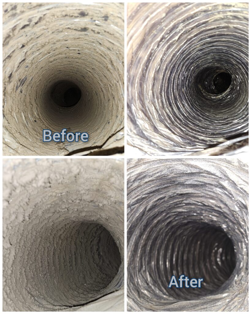 Before and After Image of air duct cleaning by MMI Improvement Pro