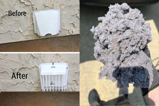 Before and After Images of Dryer Vent Cleaning Service by MMI